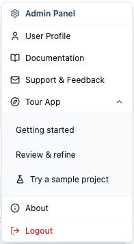 StepGen three-dot account menu showing the Documentation link below User Profile