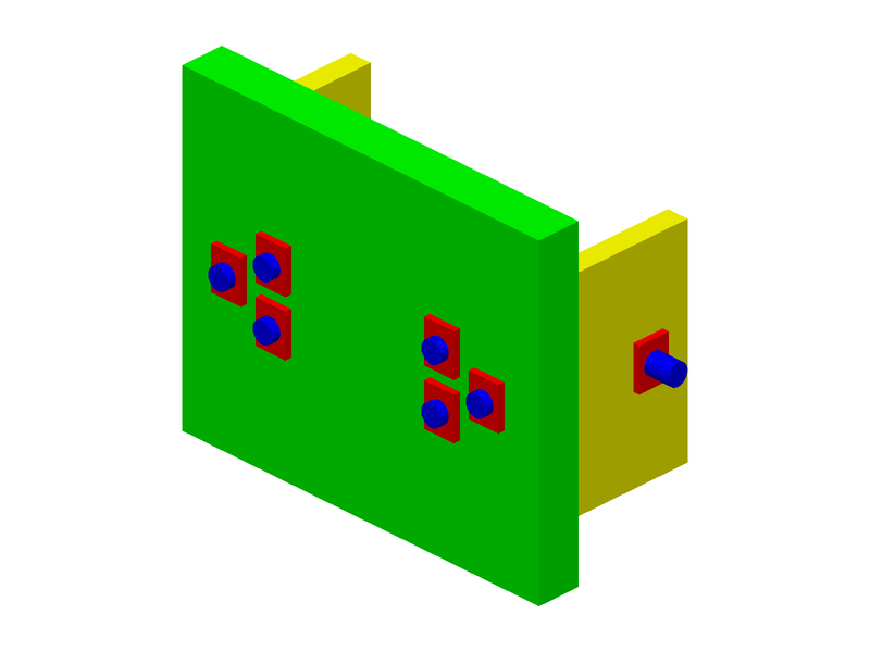 Isometric CAD example showing an assembly with colored plates, mounting blocks, and fasteners